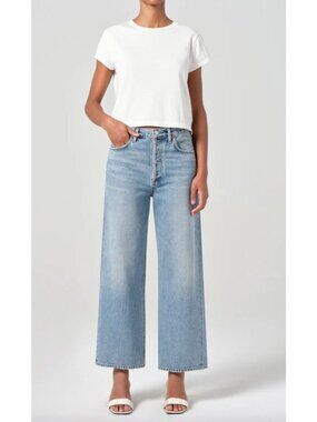 Agolde Ren Petite Crop High Rise Wide Leg Jeans Size 34 P in Disclosure